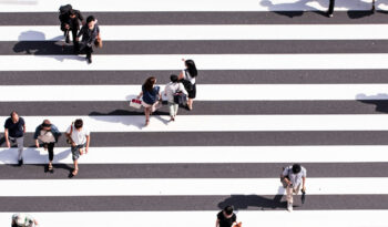 People crossing lane